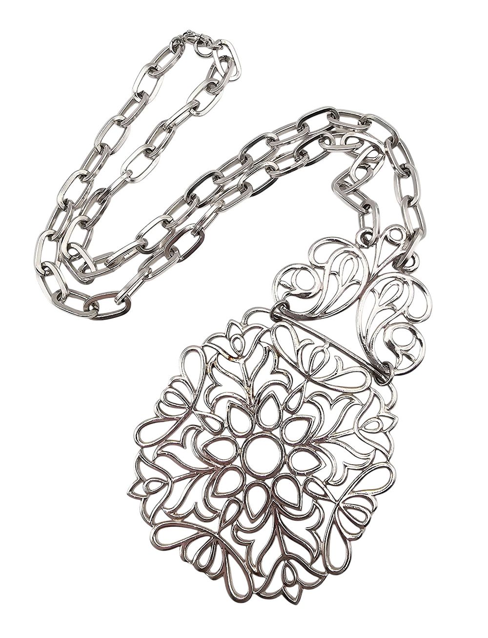 Lot 408: Trifari Vintage Silver Tone Open Work Necklace