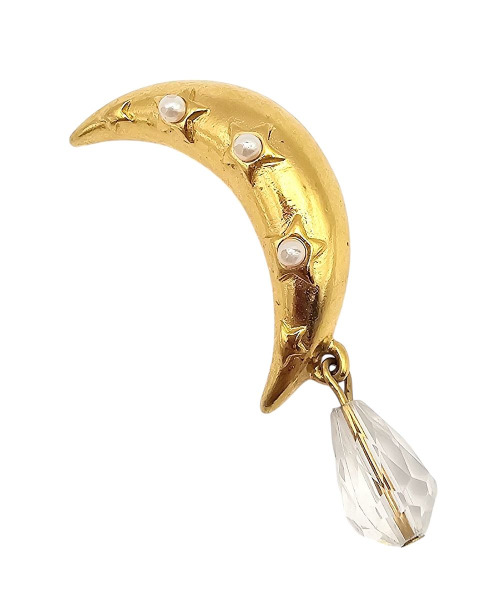 Lot 427: Trifari Faux Pearl Gold Tone Half Moon Brooch