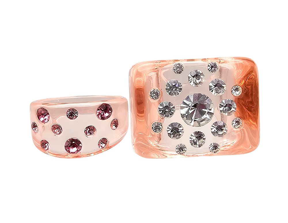 Lot 438: Vintage Lucite Pink Clear Rhinestone Ring Size 5 Size 7.5