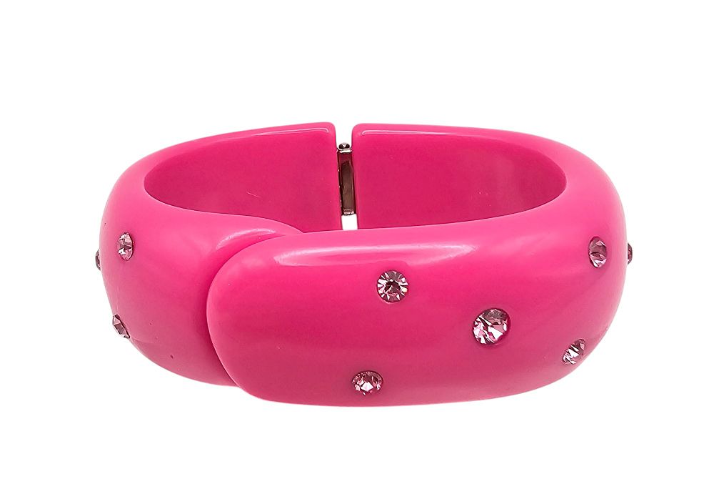 Lot 444: Vintage Hot Pink Celluloid Rhinestone Clamper Bracelet