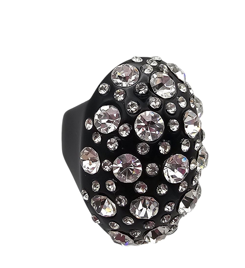 Lot 445: Vintage Black Lucite Clear Rhinestone Oversized Ring Size 6.75