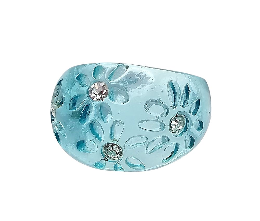 Lot 449: Vintage 1950's Lucite Rhinestone Floral Ring Size 6.25