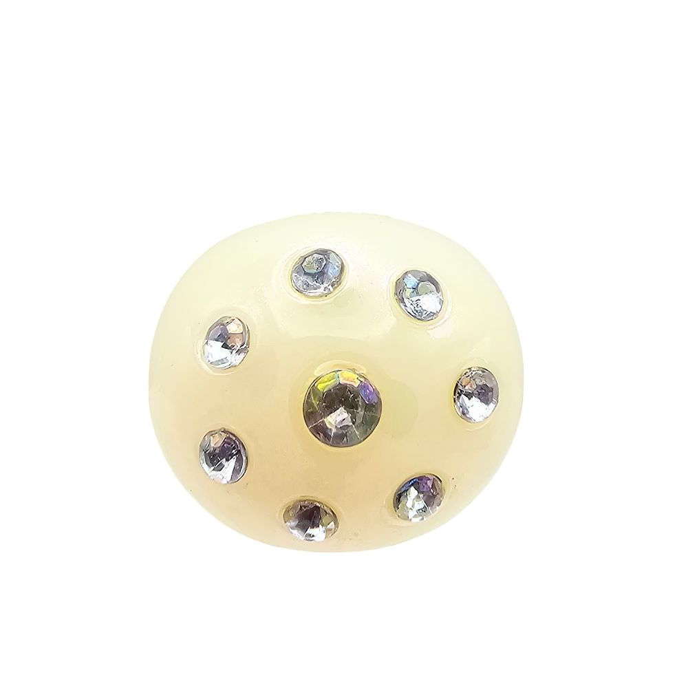 Lot 450: Vintage Off White Celluloid Clear Rhinestone Ring Size 3.75