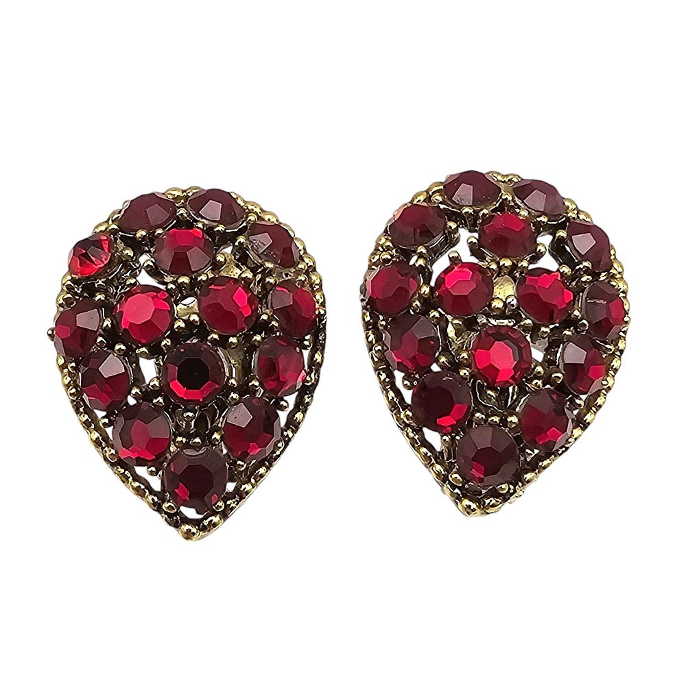 Lot 469: Weiss Vintage Red Red Gold Tone Teardrop Earrings