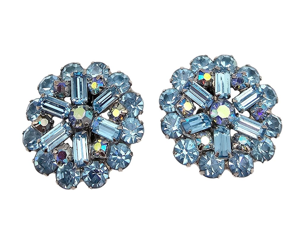 Lot 481: Weiss Ocean Blue Rhinestone Silver Tone Earrings