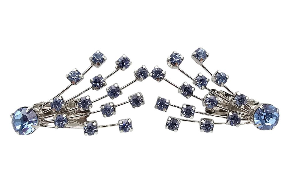Lot 500: Weiss Vintage Blue Rhinestone Silver Tone Spray Earrings