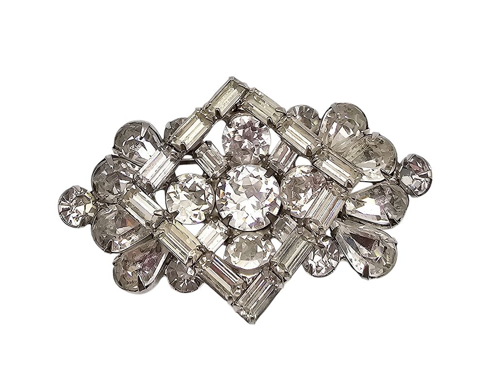 Lot 502: Weiss Vintage Clear Rhinestone Silver Tone Layered Brooch