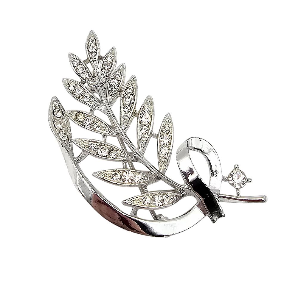 Lot 505: Weiss Vintage Clear Rhinestone Silver Tone Leaf Brooch