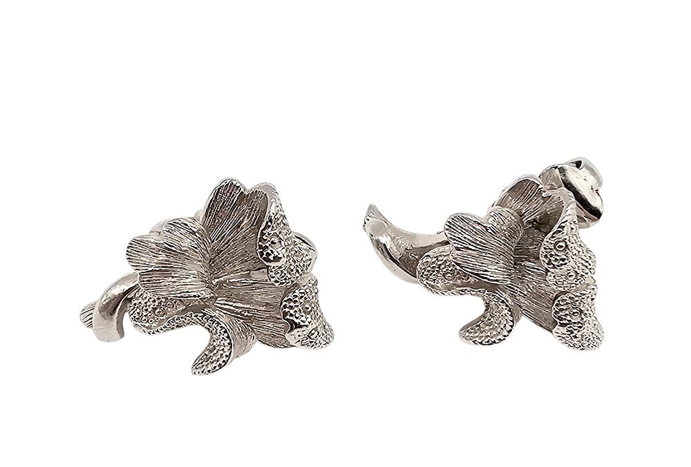 Lot 567: Coro Silver Tone Iris Flower Earrings