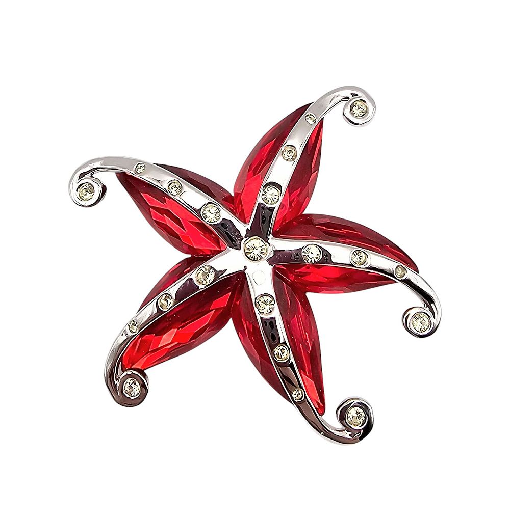 Lot 582: NIB Swarovski Red Crystal Silver Tone Starfish Brooch