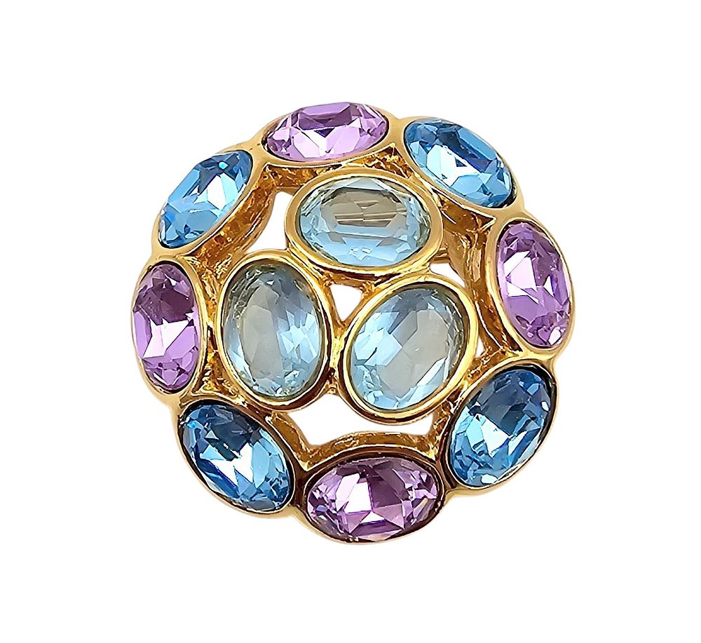 Lot 585: Swarovski Purple Blue Crystal Gold Tone Dome Brooch
