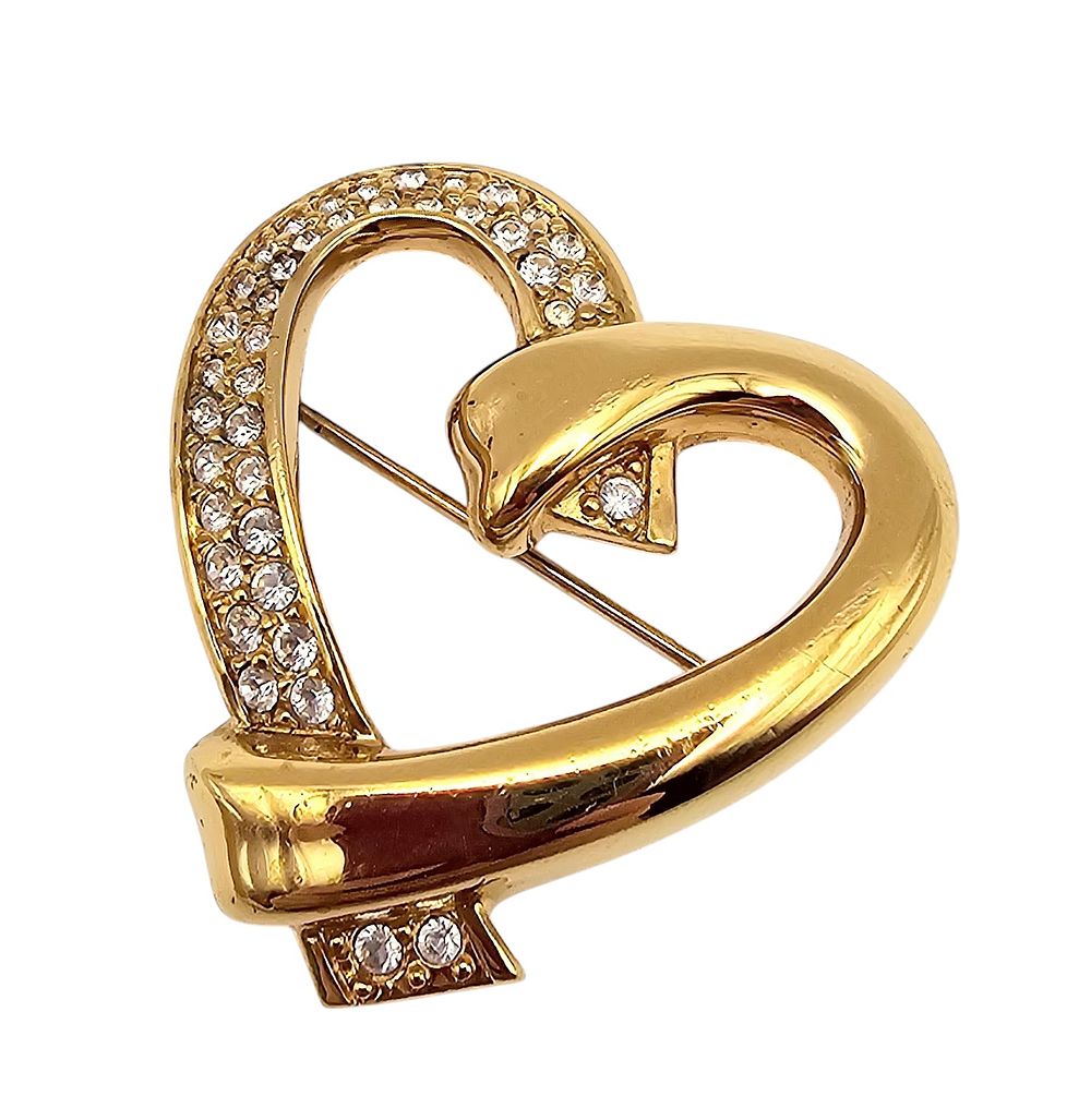 Lot 593: Swarovski Crystal Gold Tone Heart Brooch