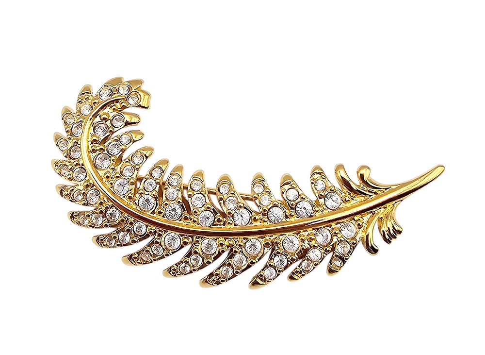 Lot 596: Swarovski Crystal Gold Tone Feather Brooch