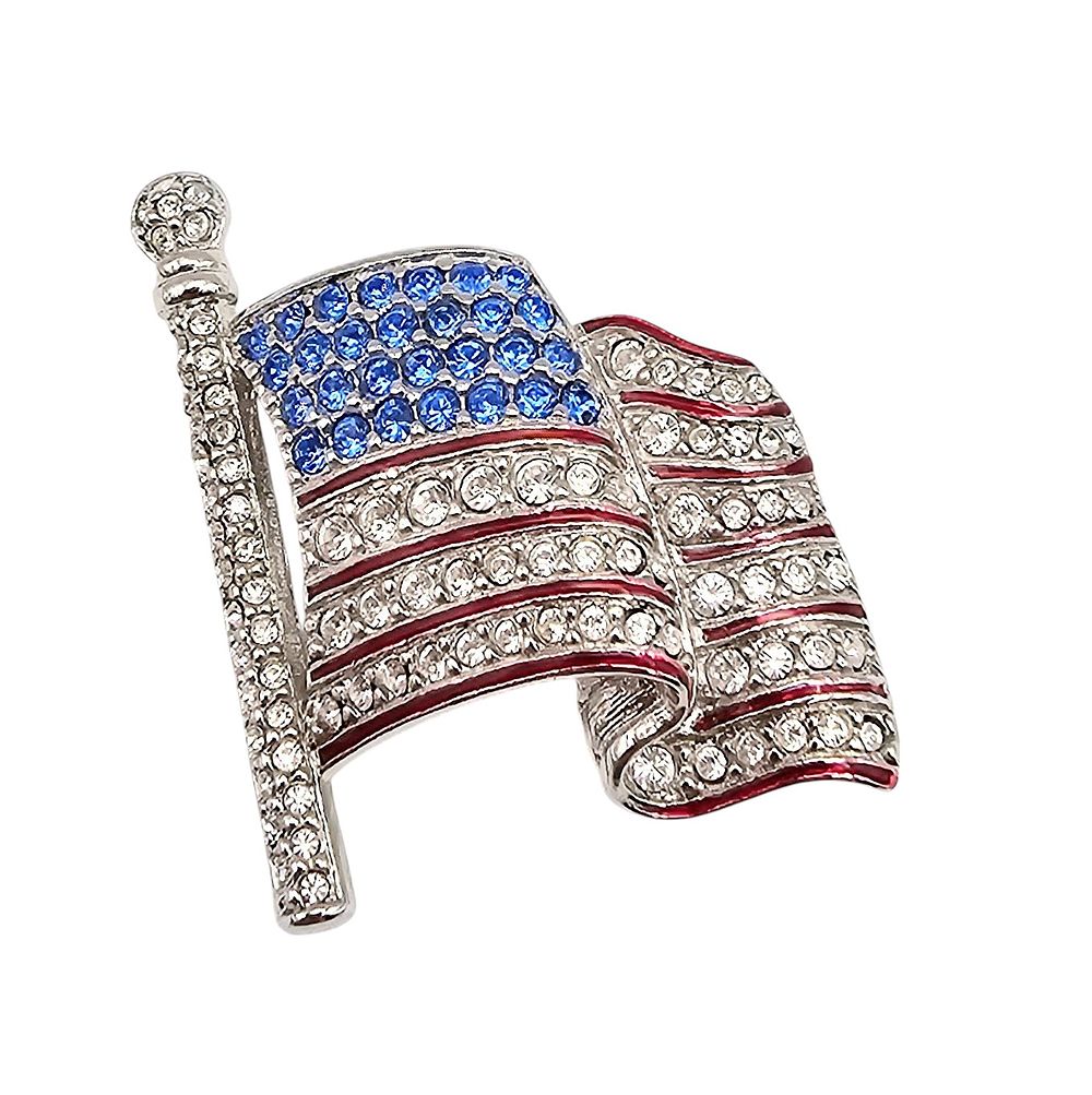 Lot 599: Swarovski Crystal Red White Blue American Flag Brooch