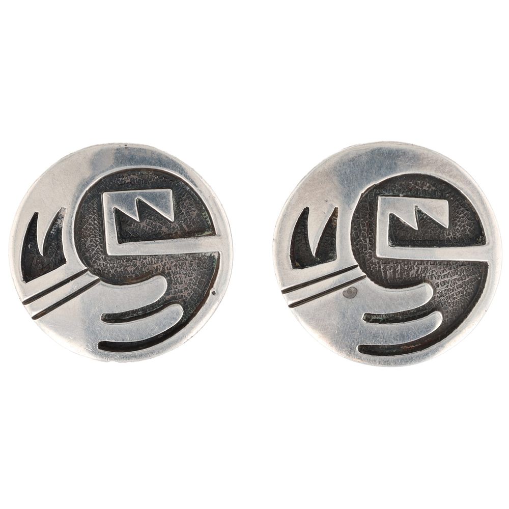 Lot 307: Vintage Hopi Sterling Overlay Earrings