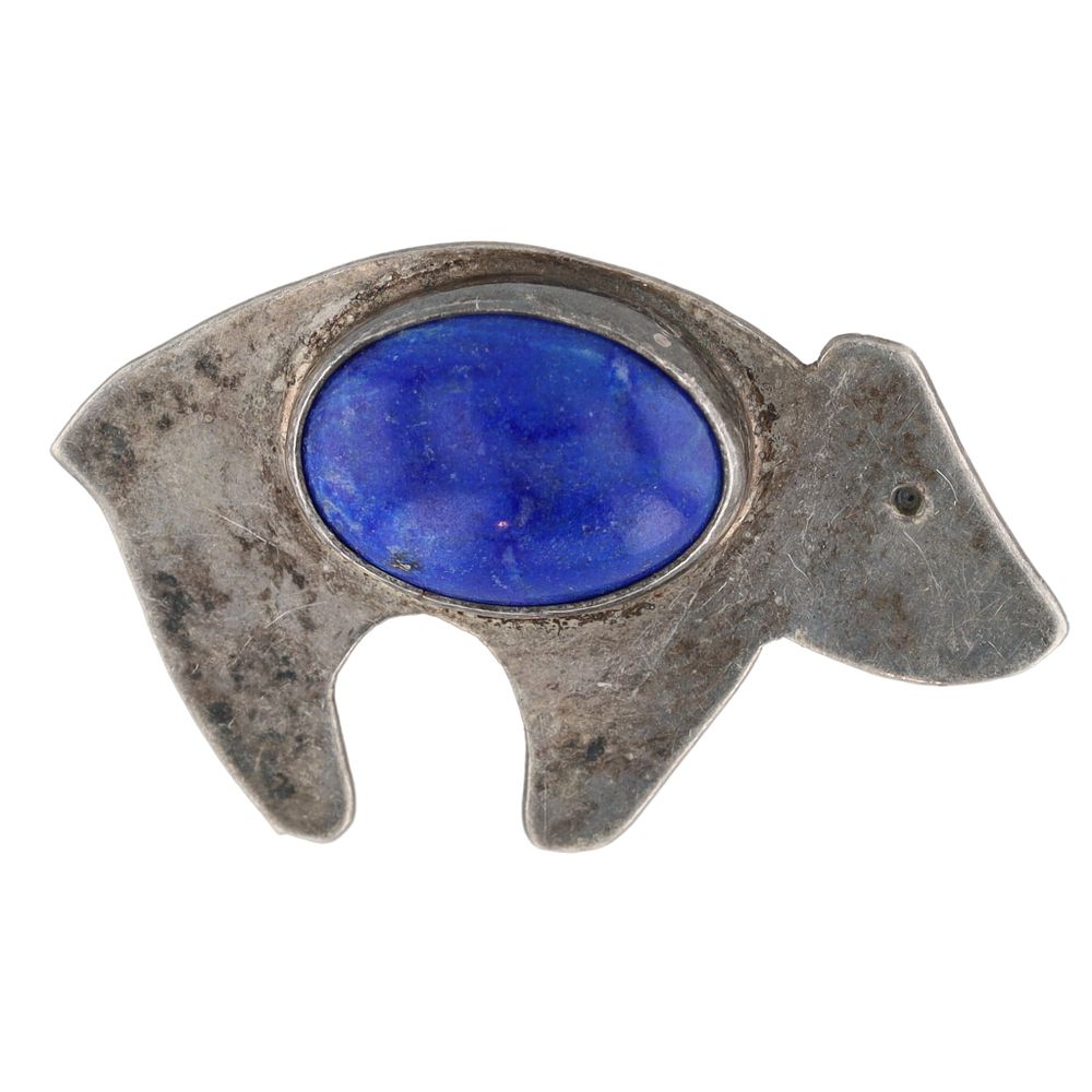 Lot 314: Vintage Navajo Sterling Lapis Bear Brooch