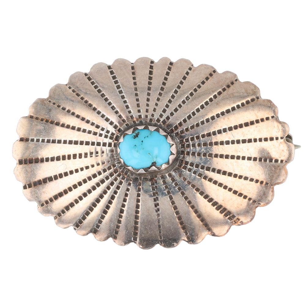 Lot 323: Vintage Navajo Sterling Concho Brooch