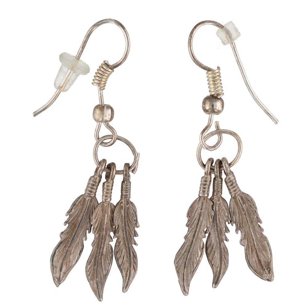 Lot 329: Vintage Navajo Sterling Feather Dangle Earrings