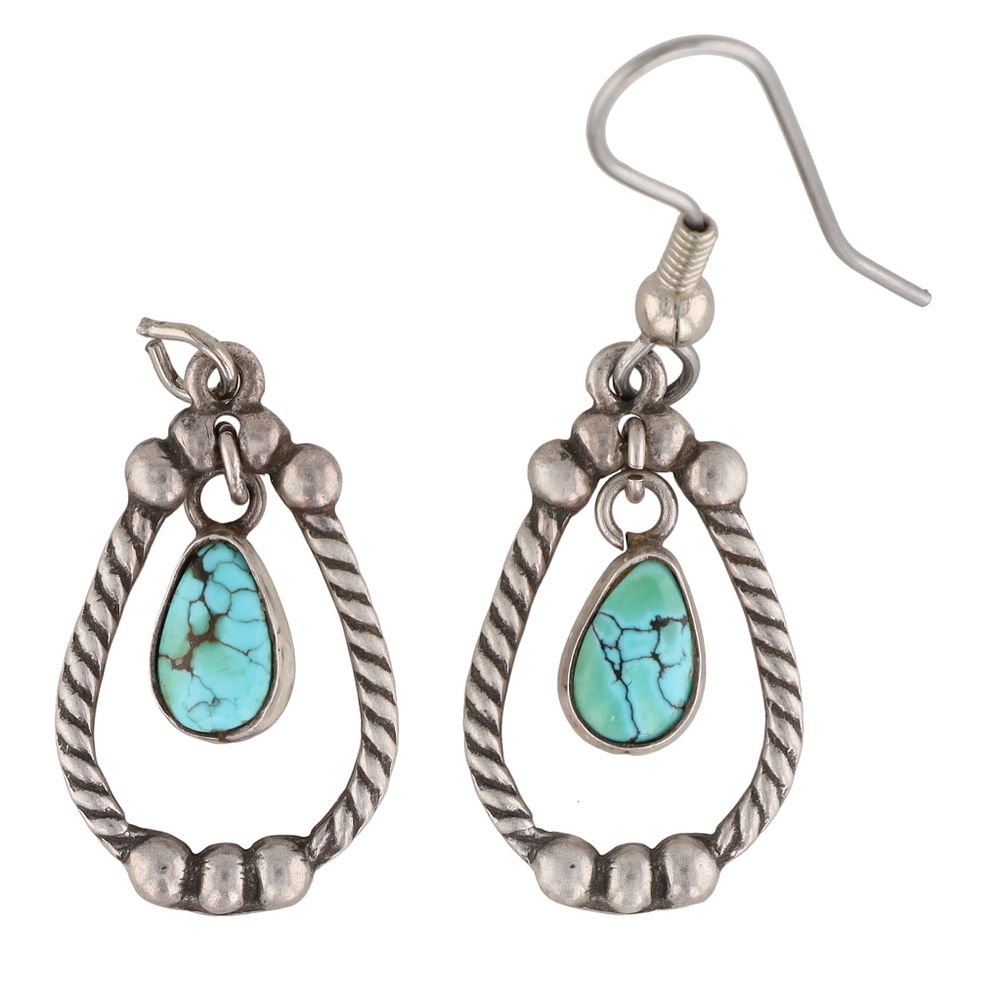 Lot 334: Vintage Navajo Sterling Turquoise Twist Dangle Earrings