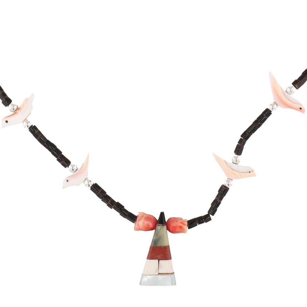 Lot 343: Southwestern Sterling Inlay Heishi Necklace