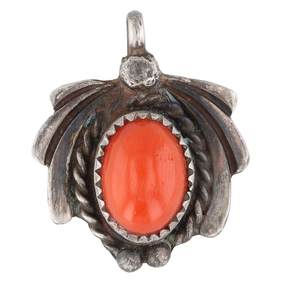 Lot 353: Vintage Navajo Sterling Coral Pendant