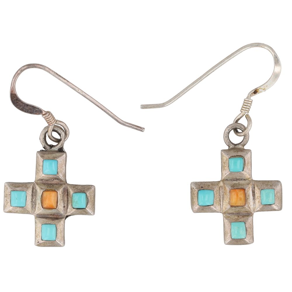 Lot 376: Vintage Navajo Sterling Inlay Cross Earrings