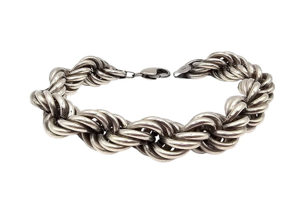 Lot 192: Italy Sterling Silver Thick Twisted Rope Chain Bracelet 42.7 G