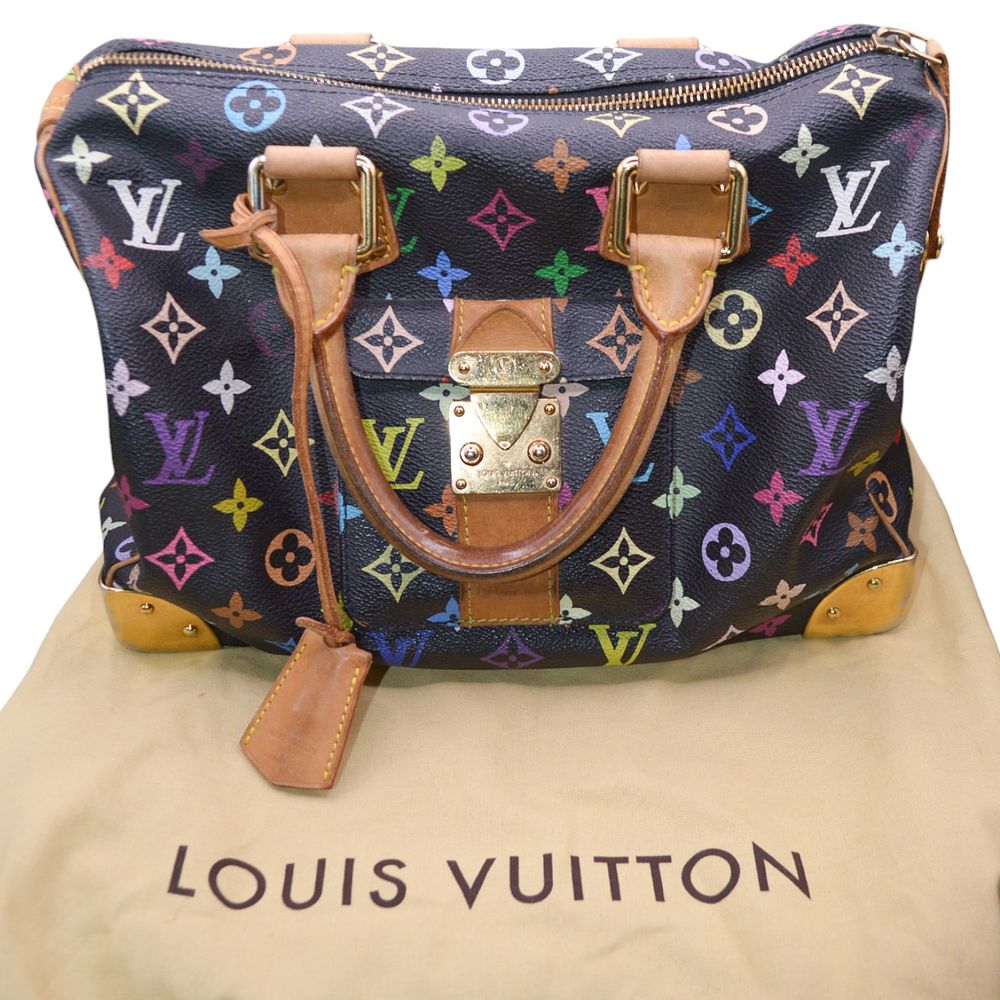 Lot 428: Authentic Louis Vuitton Black Multicolor Monogram Speedy 30 Bag