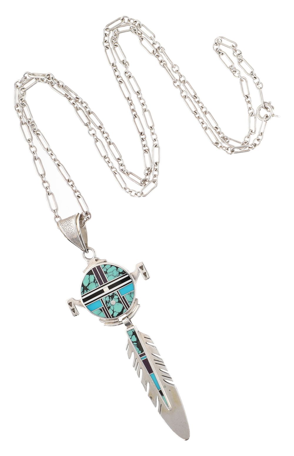 Lot 381: Ray Tracey Knifewing Segura Sterling Reversible Inlay Kachina Necklace