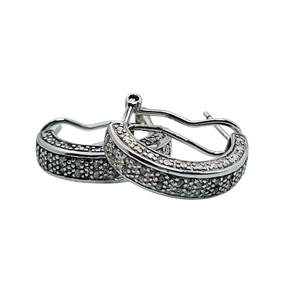 Lot 151: DBJ Diamond Sterling Silver Half Hoop Earrings 5.96 G
