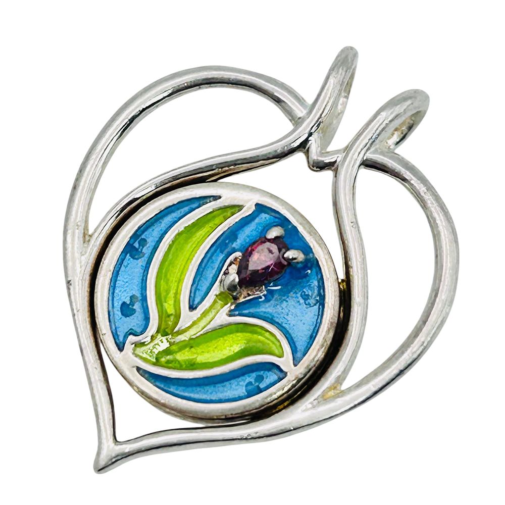 Lot 182: W Sterling Silver Painted Flower Pendant 4.7 G