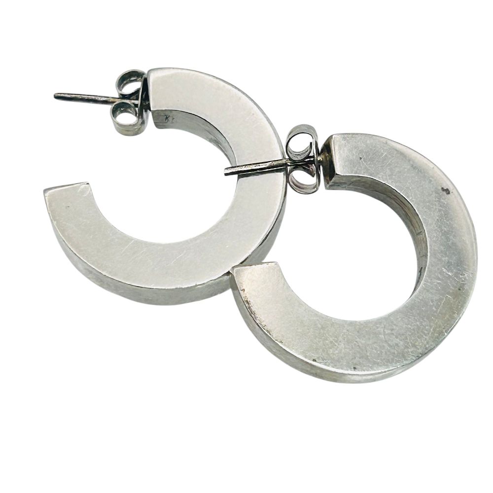 Lot 183: Mexico, Sterling Silver Chunky Hoop Earrings 4.68 G