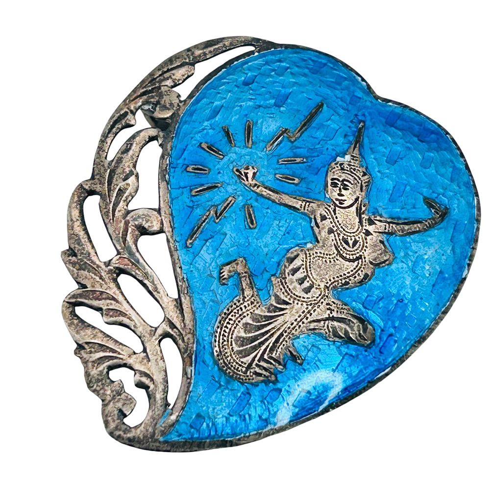 Lot 187: SIAM Sterling, Silver Blue Enamel Dancing Goddess Brooch 9.02 G