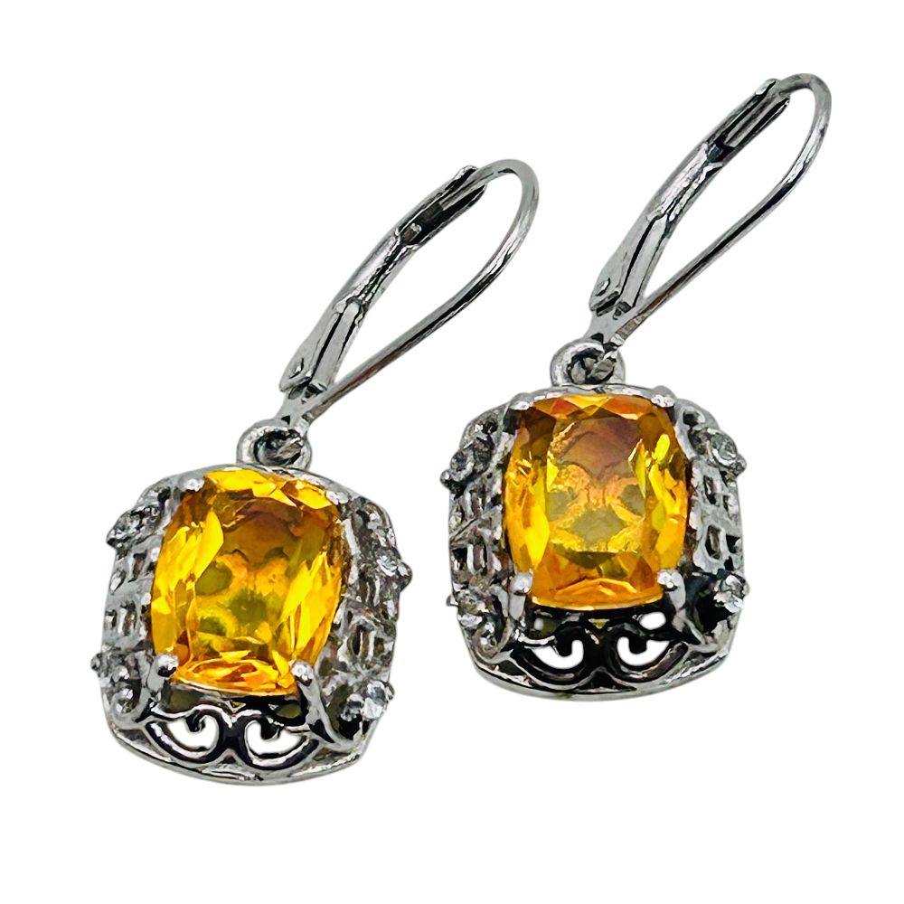 Lot 199: STS Citrine Lever Back Dangle Earrings 4.28 G