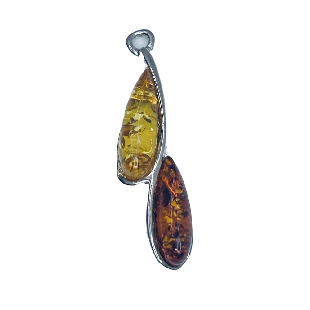 Lot 221: AMBER Sterling Silver Double Teardrop Pendant. 1.37 G.