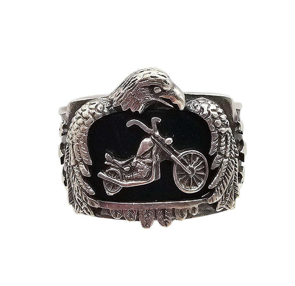 Lot 198: BGE Sterling Silver Motorcycle Ride Hard Live Free Ring Sz 15.25 20 G