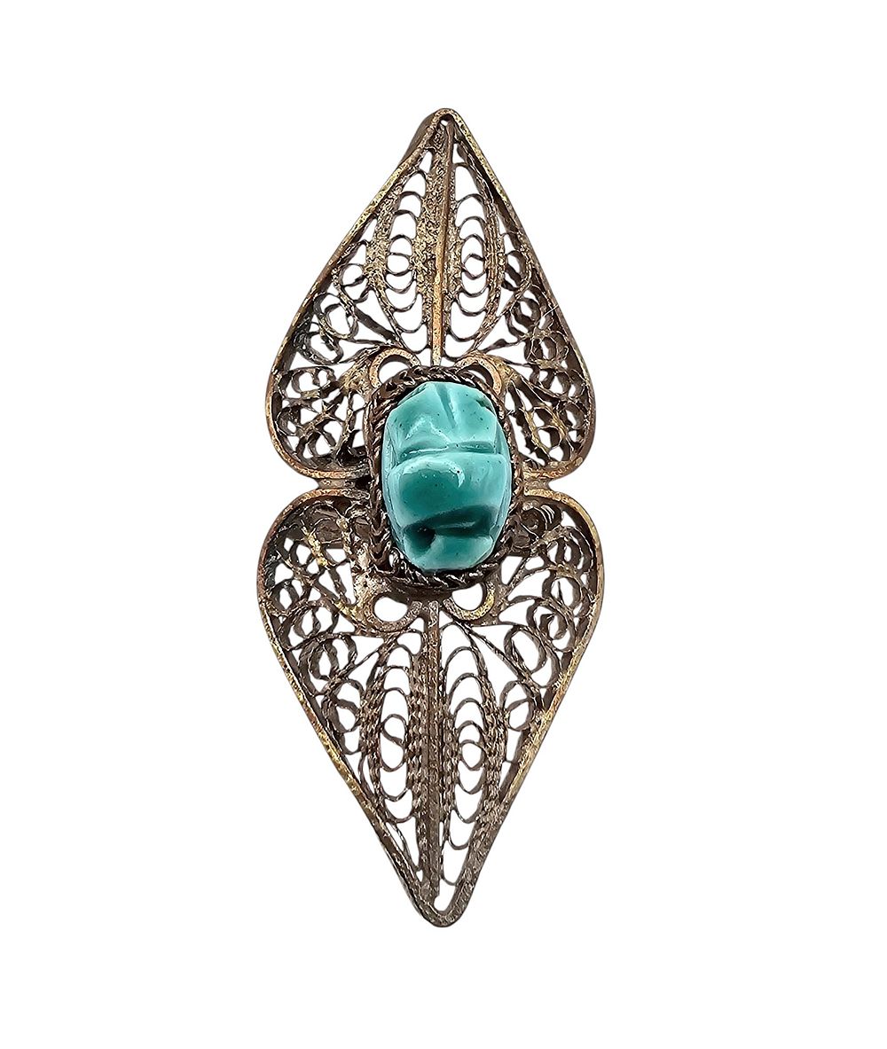 Lot 202: Carved Scarab Sterling Silver Egyptian Revival Ring Sz 6 8.2 G