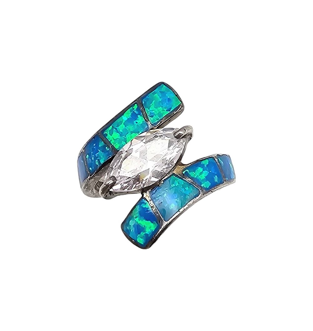 Lot 204: NF Opal Rhinestone Sterling Silver Ring Sz 5.5 4.7 G