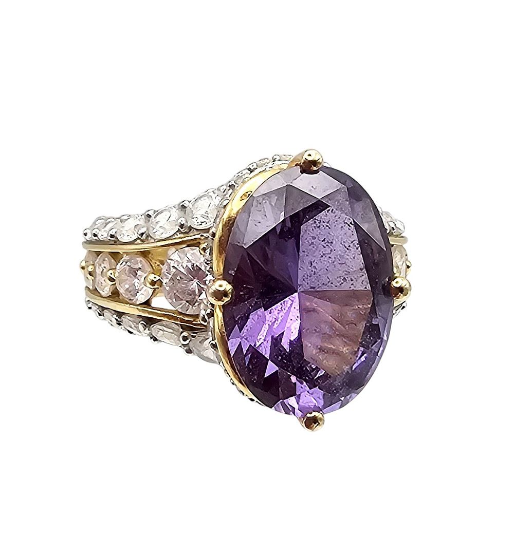Lot 210: Sapphire Gold Over Sterling Silver Cocktail Ring Sz 5.25 7.3 G