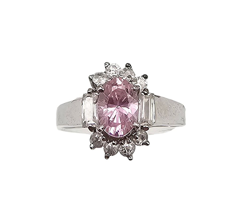 Lot 215: Rhinestone Sterling Silver Cocktail Ring Sz 5.25 3.1 G