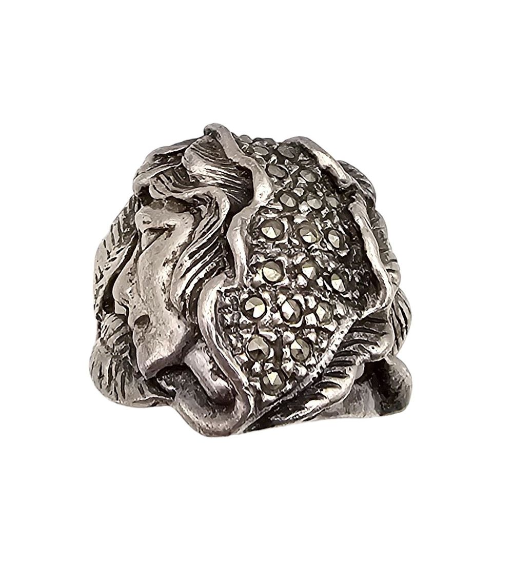 Lot 218: Marcasite Sterling Silver Lady Fairy Ring Sz 7.5 9.6 G