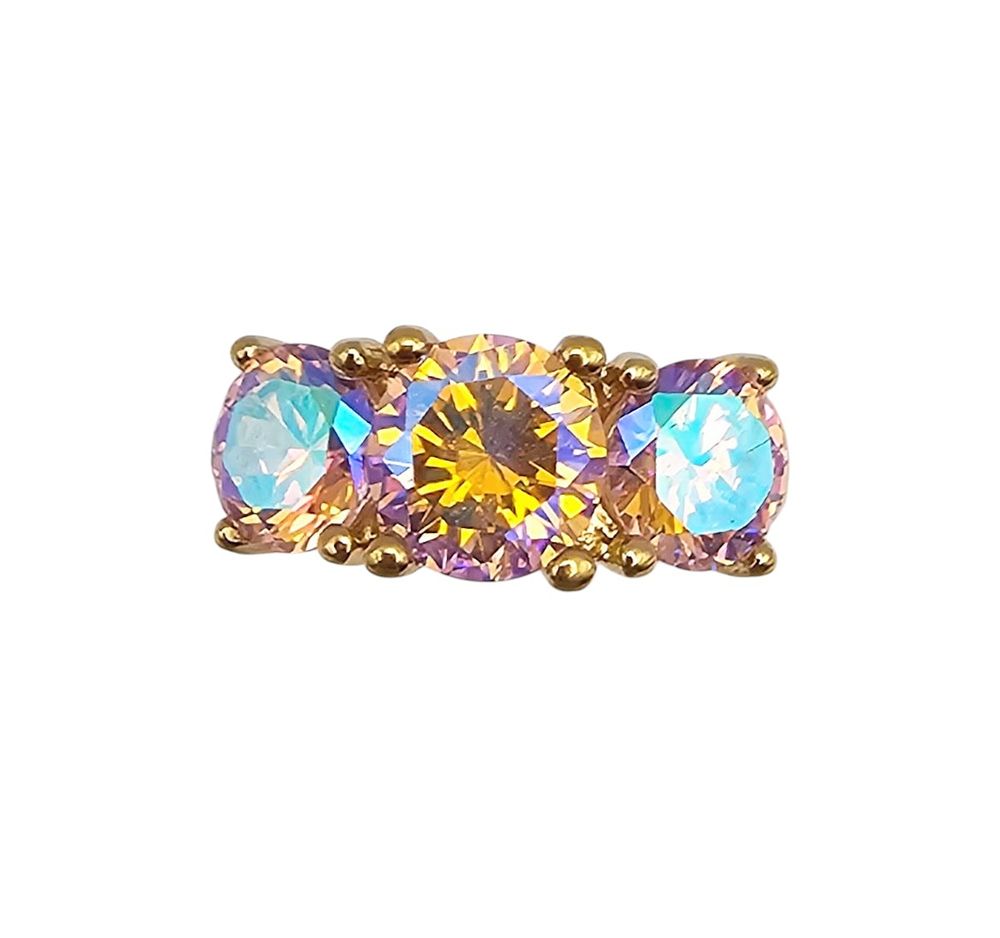 Lot 219: UTC Iridescent Rhinestone Gold Over Sterling Silver Cocktail Ring Sz 7.5 7 G