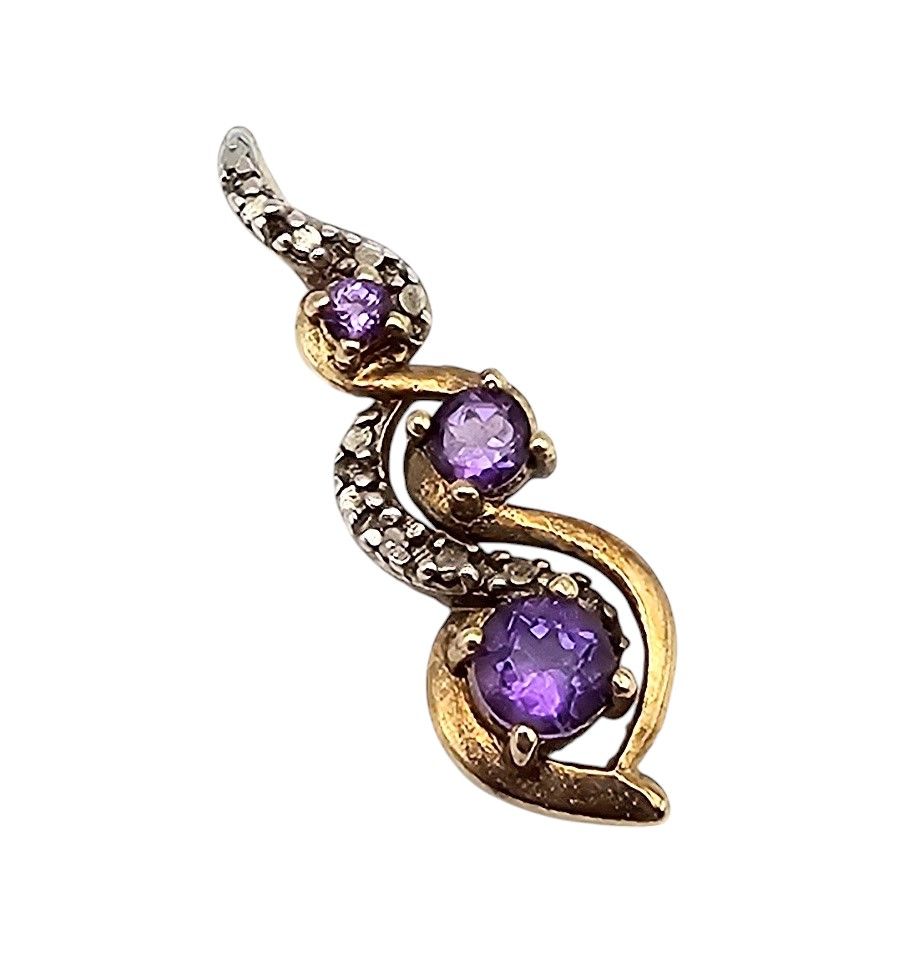 Lot 232: Amethyst Diamond Gold Over Sterling Silver Pendant 0.9 G