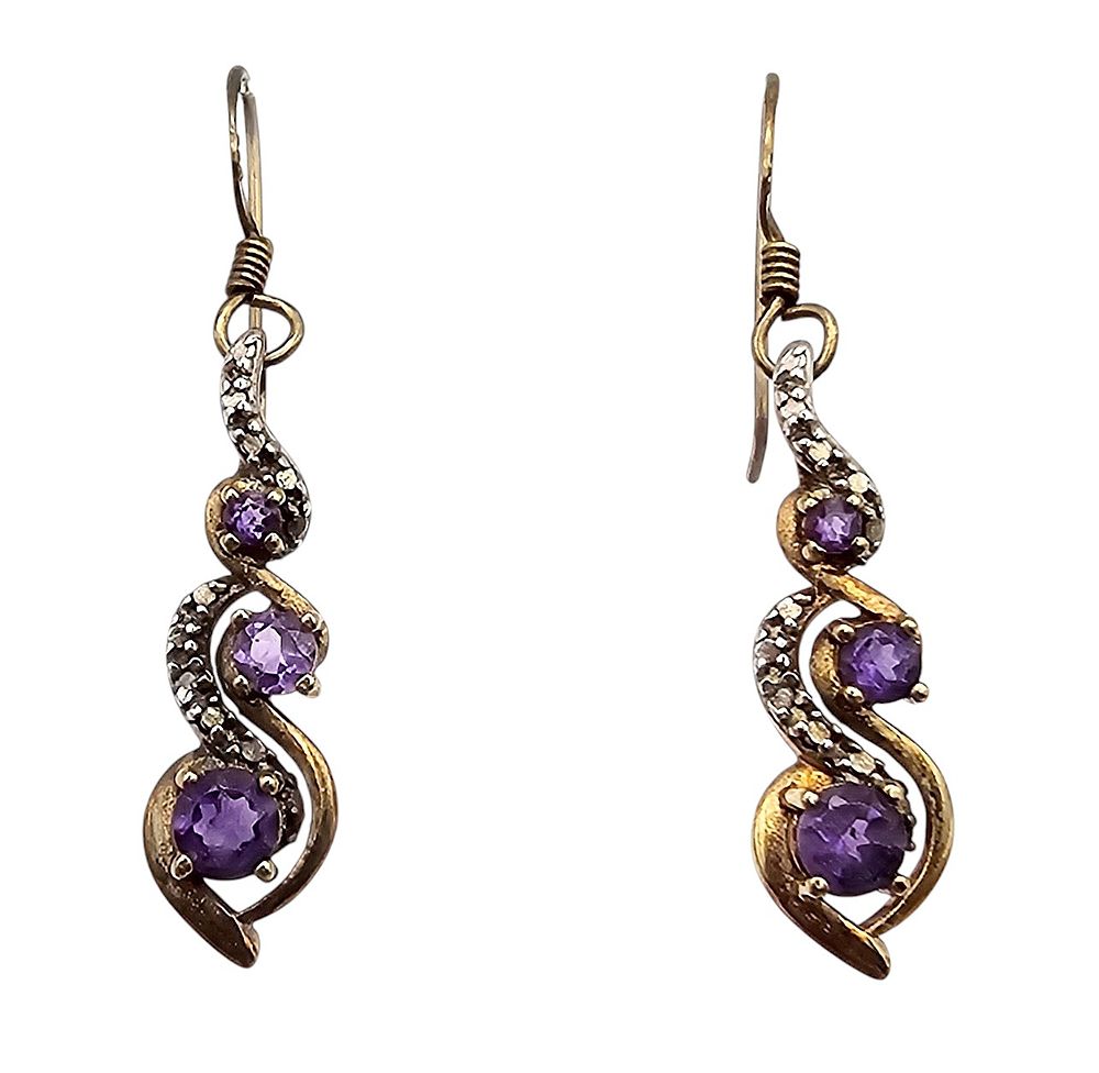 Lot 233: Amethyst Diamond Gold Over Sterling Silver Earrings 2.6 G