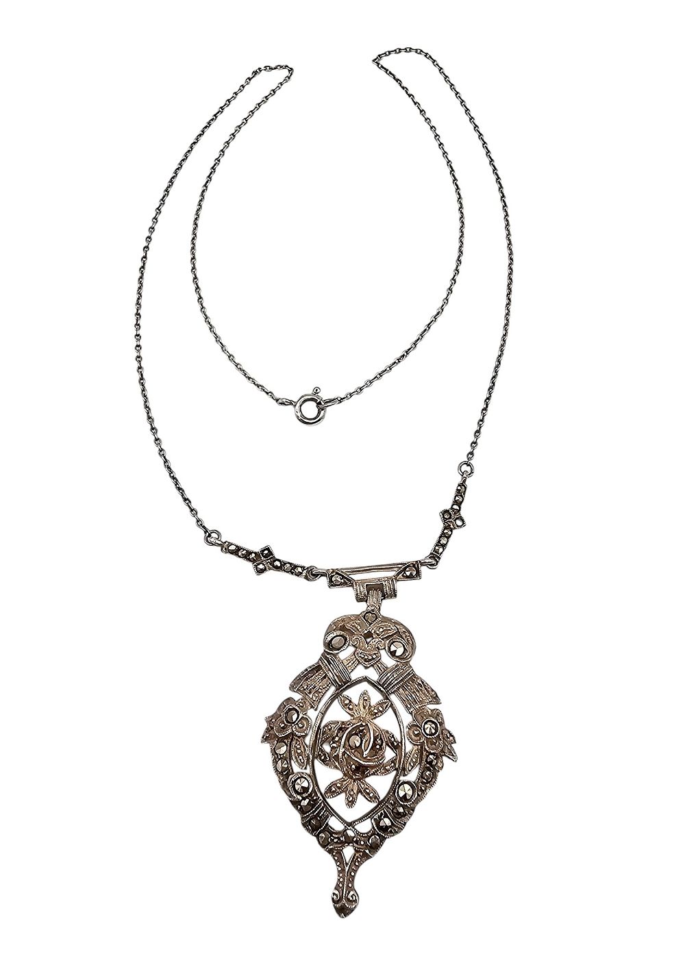 Lot 236: Vintage Marcasite Sterling Silver Necklace 8.3 G
