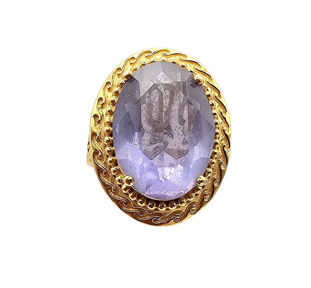 Lot 239: BAI Rhinestone Gold Over Sterling Silver Cocktail Ring Sz 7 12.2 G