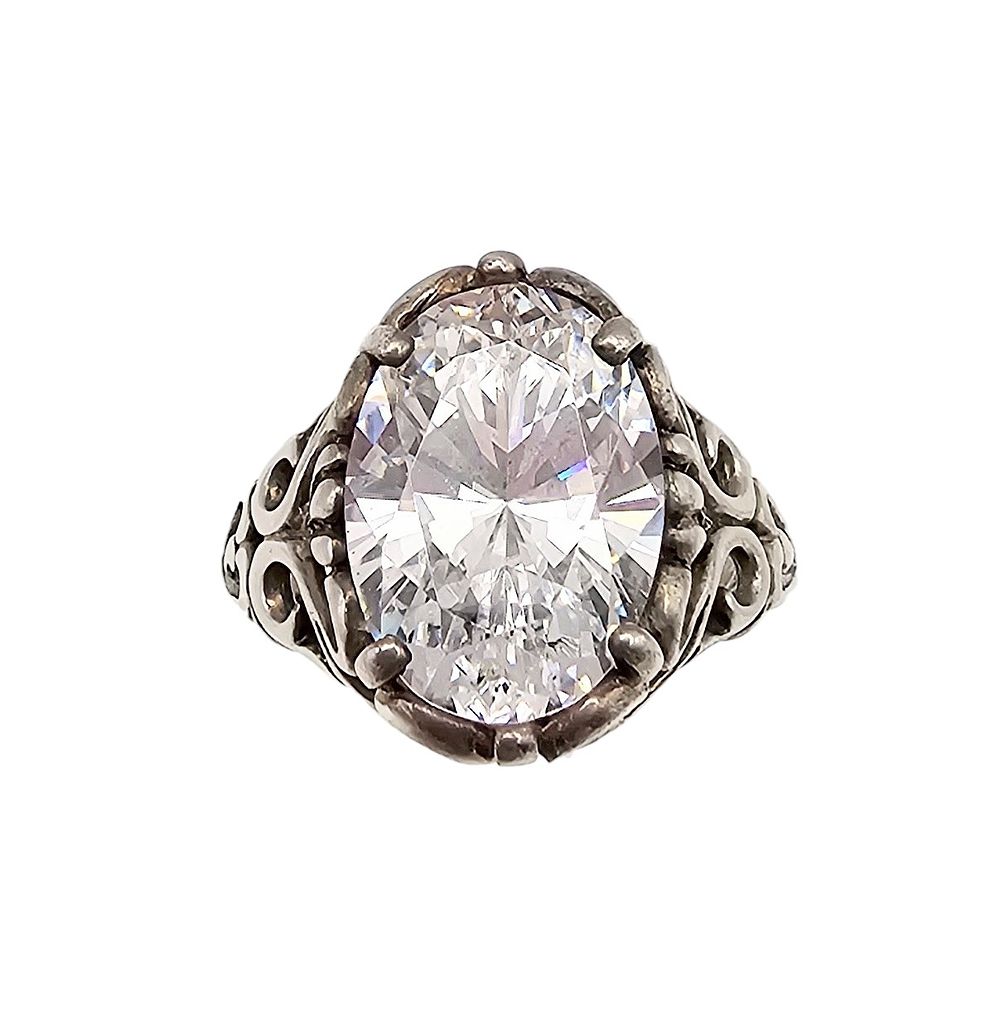 Lot 241: Kabana DQ Cubic Zirconia Sterling Silver Cocktail Ring Sz 7.5 7 G