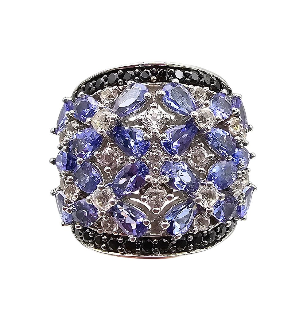 Lot 251: Rhinestone Sterling Silver Cocktail Ring Sz 7.25 12.2 G