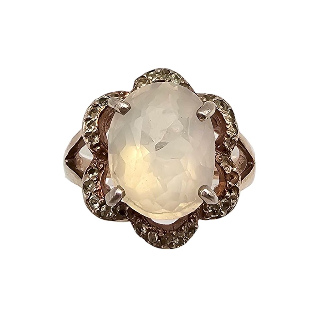 Lot 491: Rhinestone Rose Gold Over Sterling Silver Cocktail Ring Sz 6.75 4.5 G