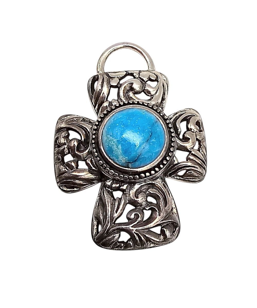 Lot 496: Barse Turquoise Sterling Silver Cross Pendant 8.4 G